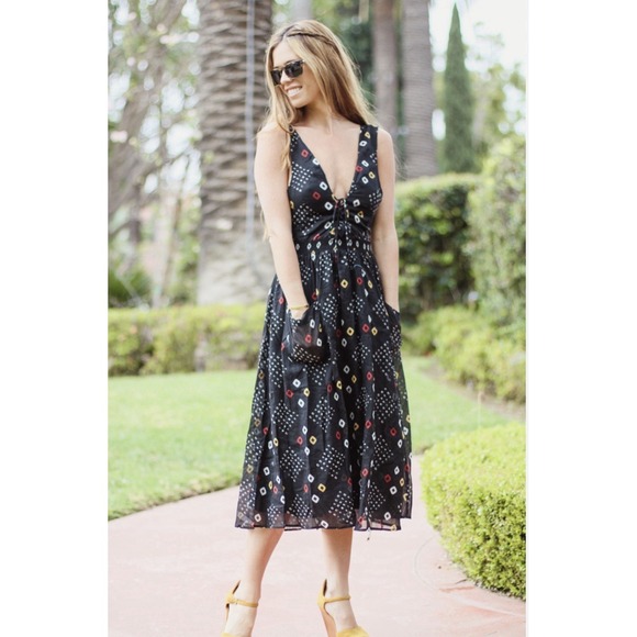 Free People Sz S Pocket Full of Wildflowers Dress Black Boho Midi Pockets - Picture 12 of 12